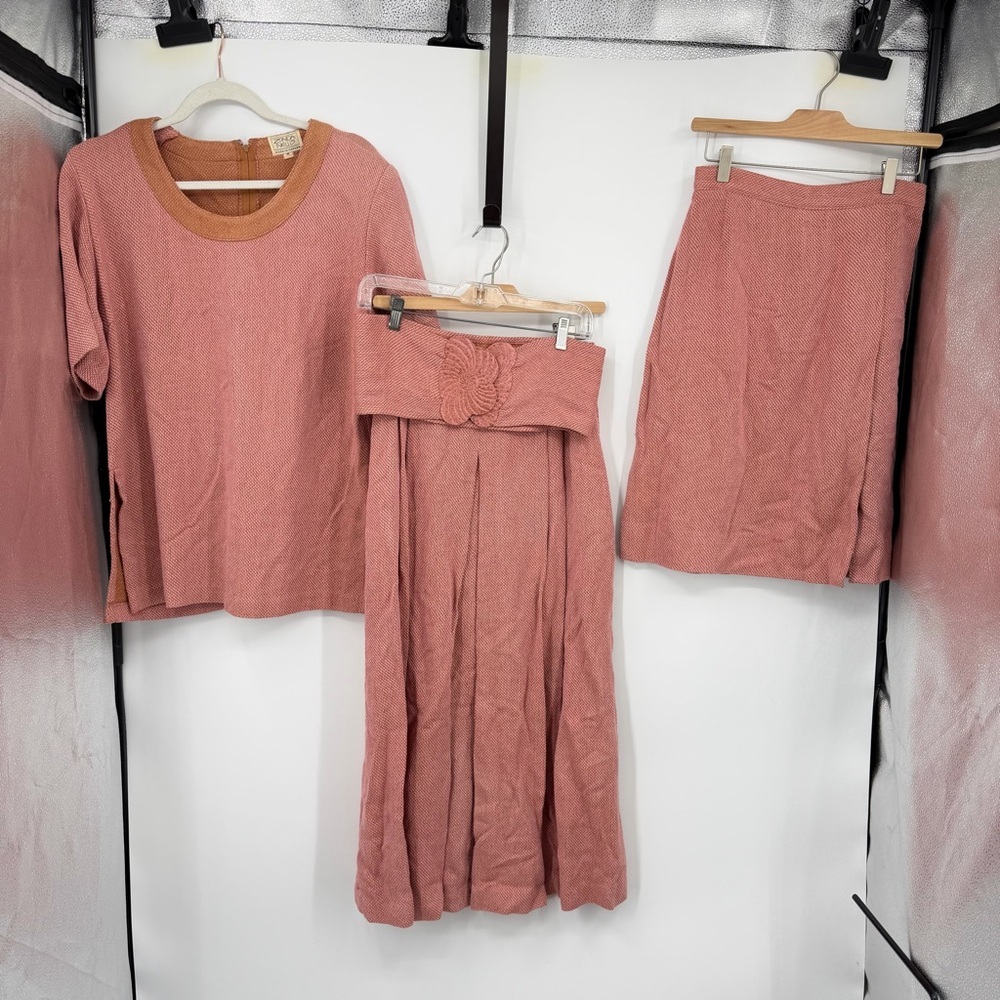 Vintage Zonda Nellis set sz M pink orange top skirt belt
